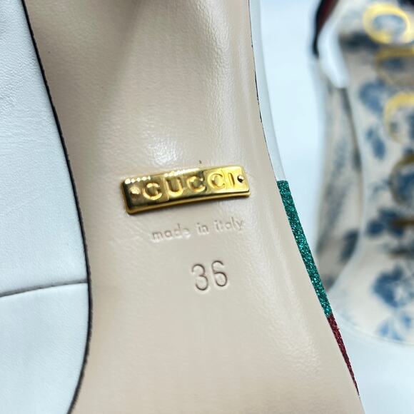 Gucci Sylvie Web Slingback Heels White Leather Glitter EU 36 - Picture 4 of 13